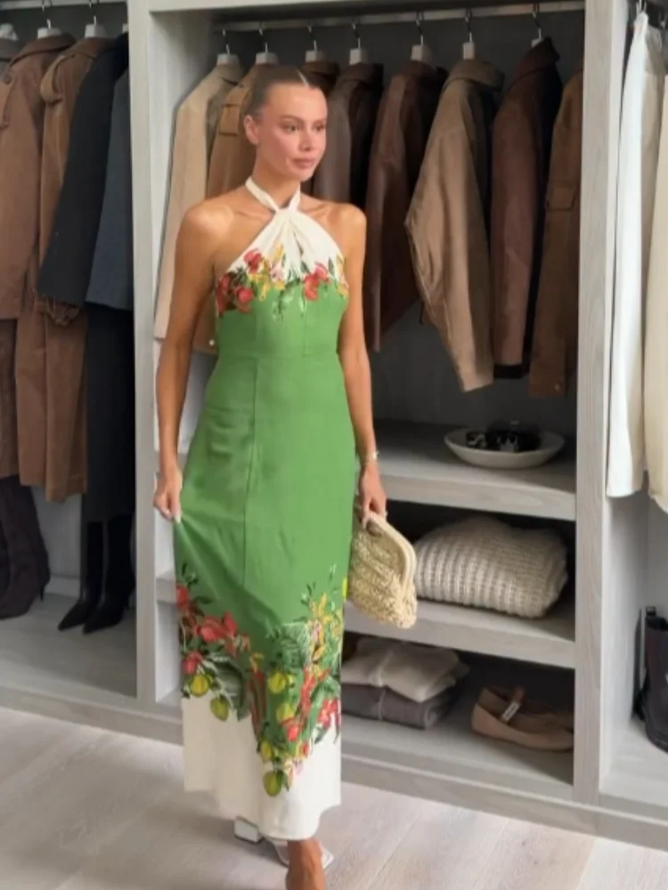 

Женское повседневное платье макси с цветочным принтом, на бретельках, без рукавов, с открытой спиной, с завышенной талией, облегающее, 2026, для летнего отдыха