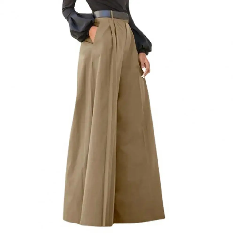 

2024 Women Wide Leg Pants High Waist Pockets Flared Trousers Elegant Commuting Casual Long Pants Autumn Workwear