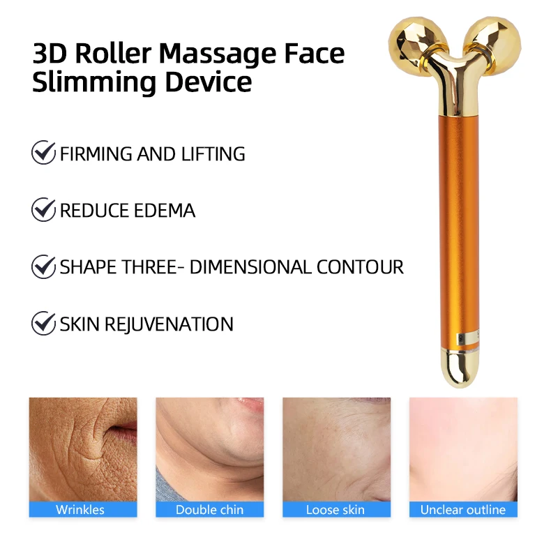 24K Gold Roller Vibrating Facial Massager Slimming Facial Skin Beauty Pulse Firming Face Massage Lift Tightening Wrinkle Bar