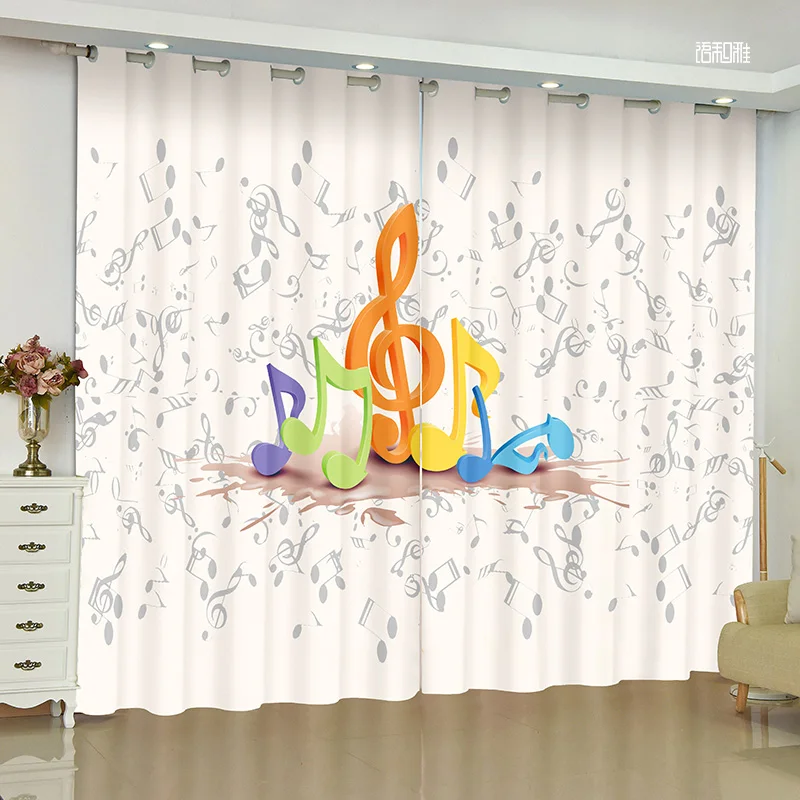 New Modern Light Luxury Note Piano Key Curtain Blackout Curtain for Music Dance Studio Living Room Bedroom Floor Windows 2pcs