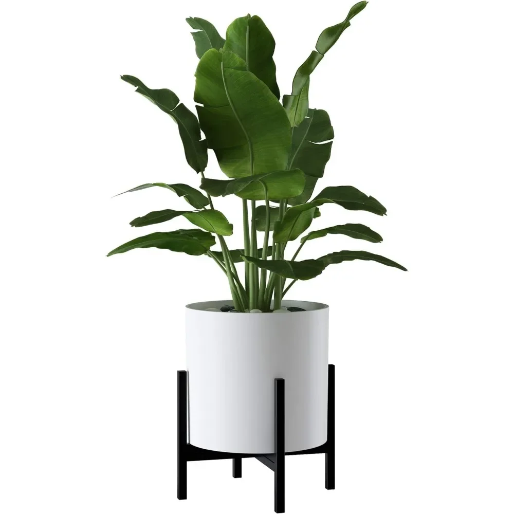 

FaithLand Plant Pot 14 inch - Perfectly Fits Mid-Century Modern Plant Stand Drainage Plug and Drainage Mesh Screen - Matte White