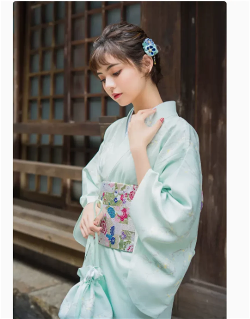 

Moonlight Kimono Light Green Branch Japanese Kimono Bathrobe Fresh and Gentle Retro Japanese Women's Improved Kimono