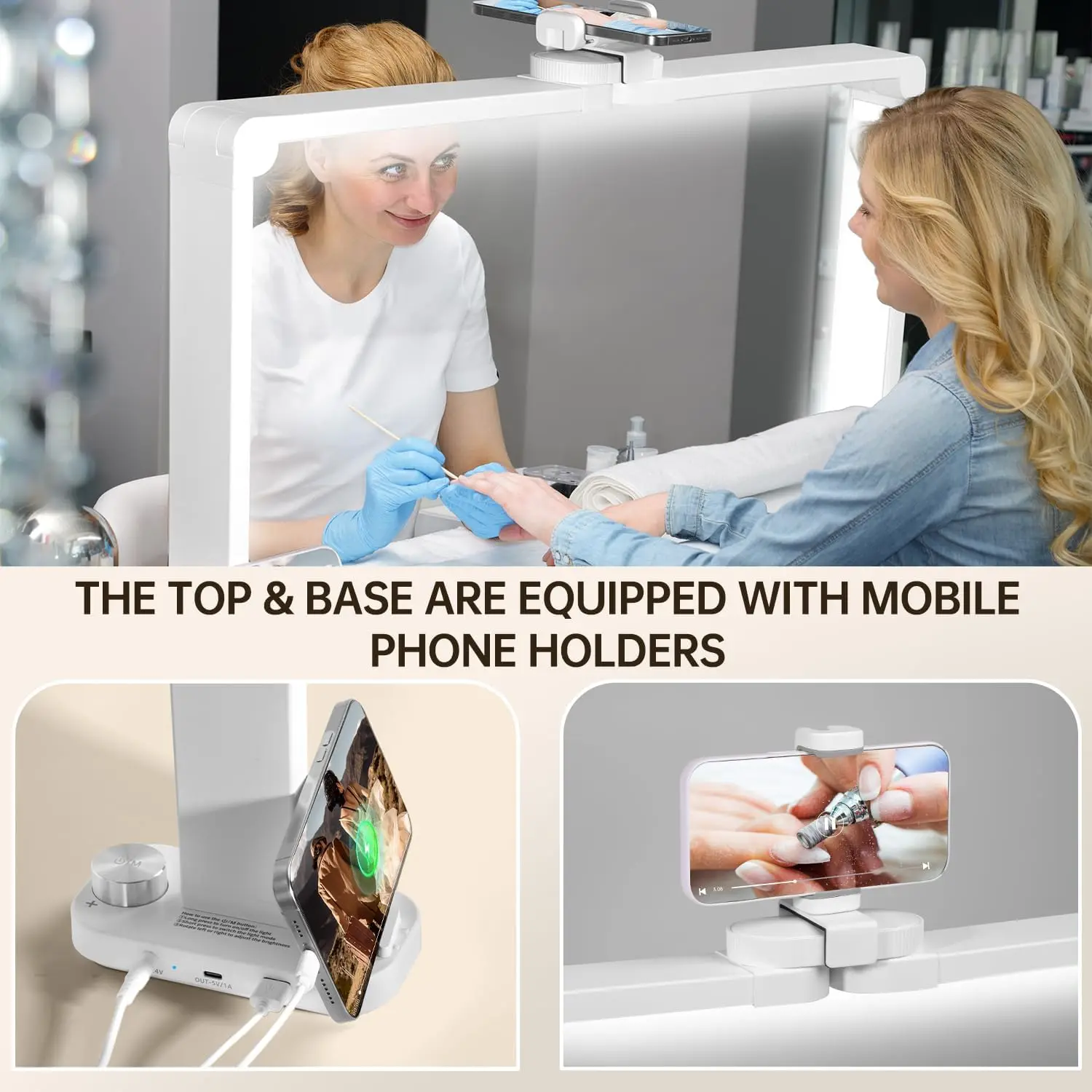 AORAEM 34' faltbare LED-Nagellampe, 456 LEDs, 3 Farbmodi, Telefonhalter