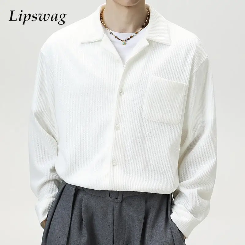 قمصان كلاسيكية بلون واحد للرجال بأكمام طويلة وأزرار علوية قميص غير رسمي لربيع وخريف 2026 قمصان رجالية أنيقة من المال القديم #1