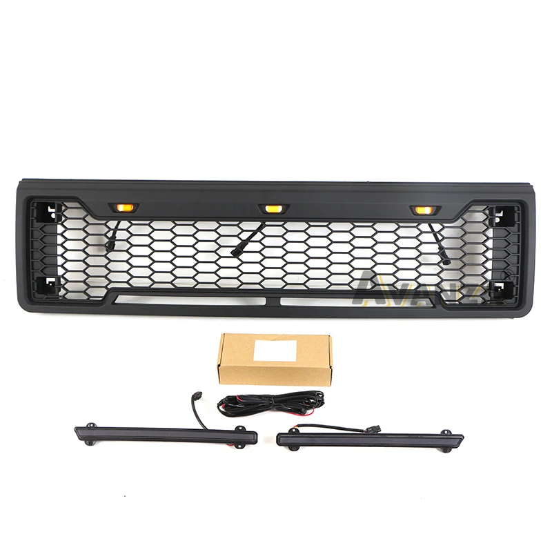 شواية أمامية مع شريط إضاءة يناسب 1987-1991 Ford F150 شبكة سوداء غير لامعة #4
