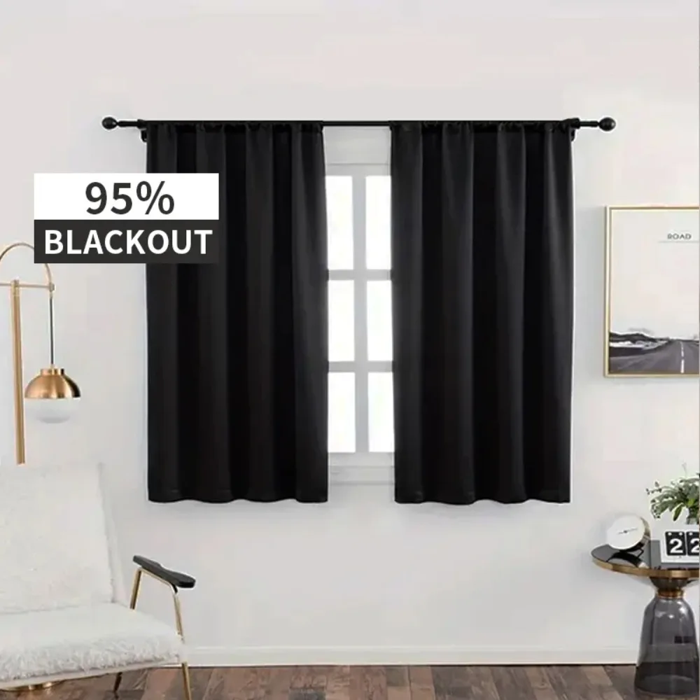 Blackout Curtains for Kitchen Living Room Short Window Curtain for Bedroom Ready-made Treatment Home Shading 95%
