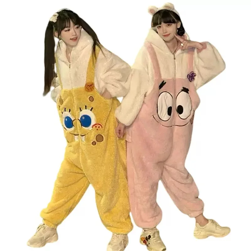 Animal SpongeBob Kigurumi Pyjamas Halloween Family Shark Onesie Adult Cartoon Thicken Pajama Cosplay Costume Party Homewear
