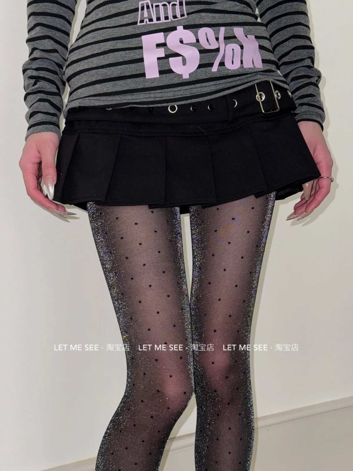 Strappy One-Piece Stockings Sexy Slimming Thigh-Highs Small Polka Dot Silver Glitter Long Tube Socks Women's Socks Y2k Leggings