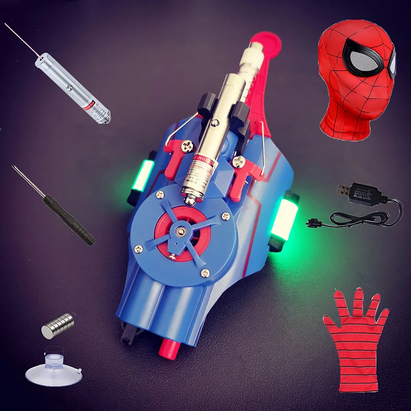 2023 Fully Automatic Marvel Superhero Spider-man Spider Silk Spray Cosplay Props Led Laser Aiming At Children\'s Novelty Toy Gift