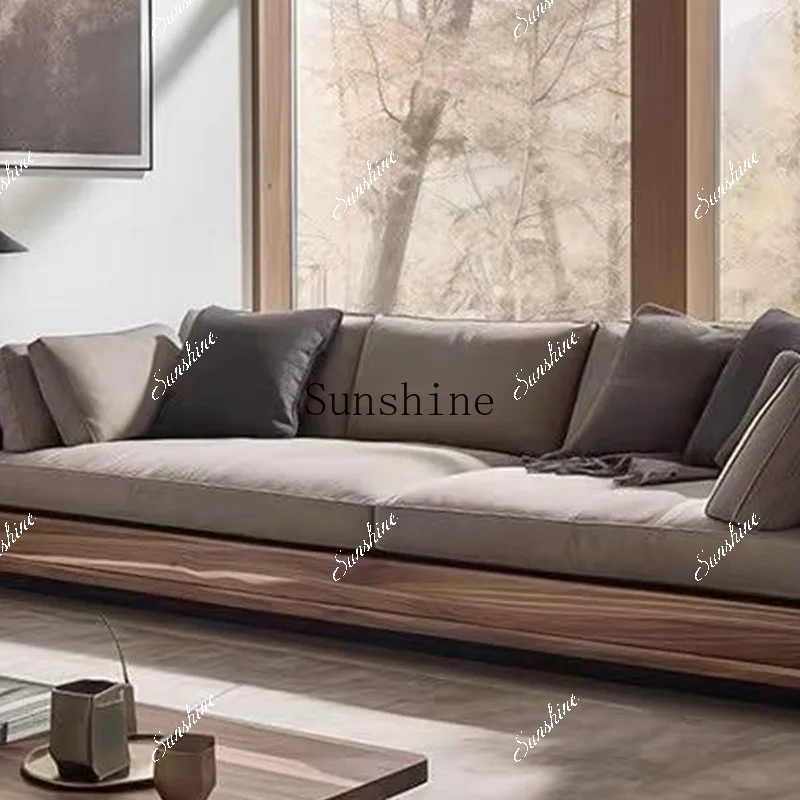 

Villa new Chinese-style solid wood leather art light luxury high-end walnut three-person sofa FT