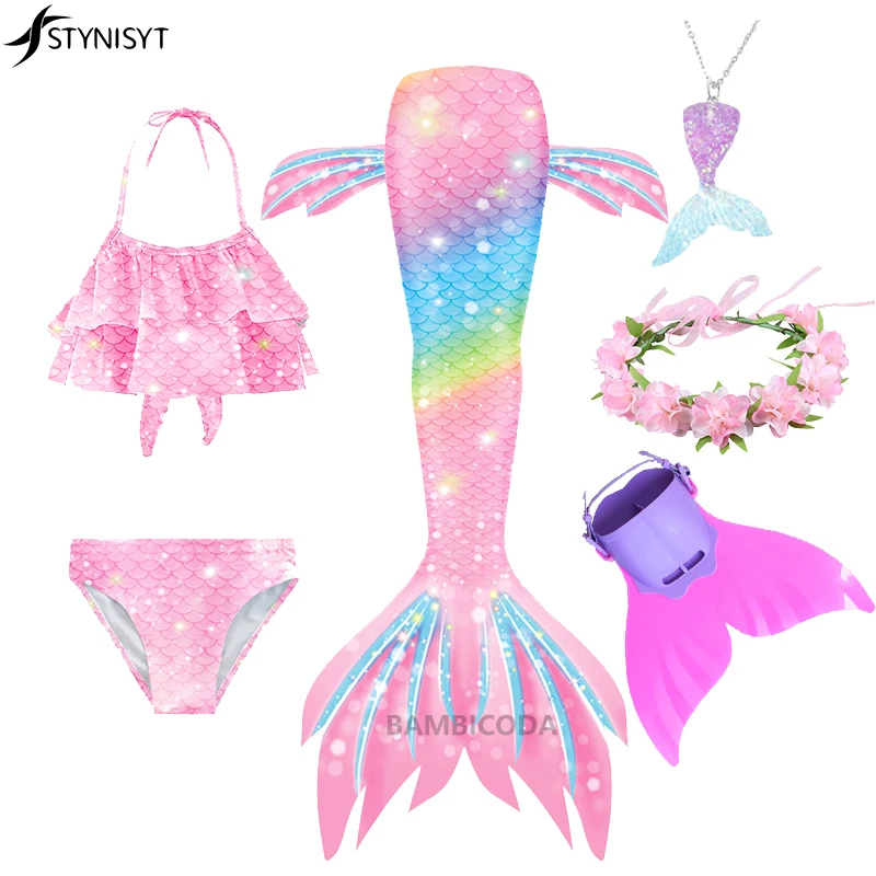 2025 детский купальник с хвостом русалки, детский купальник русалки, бикини, купальный костюм на Хэллоуин, костюм для девочек, можно добавить моноласт для бассейна