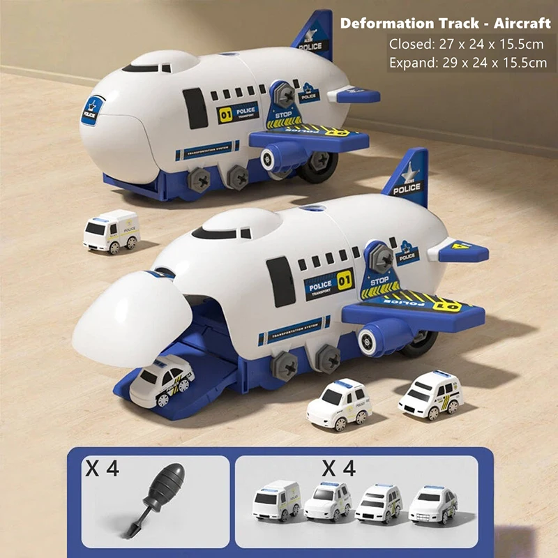 ของเล่นเครื่องบินแปลงร่างสำหรับเด็ก ชุดรางเลื่อนประกอบเอง สร้างสรรค์ พร้อมระบบปล่อยแบบกด ของเล่นโมเดลเครื่องบินและรถรางเลื่อน ของขวัญวันเกิดสำหรับเด็กผู้ชาย