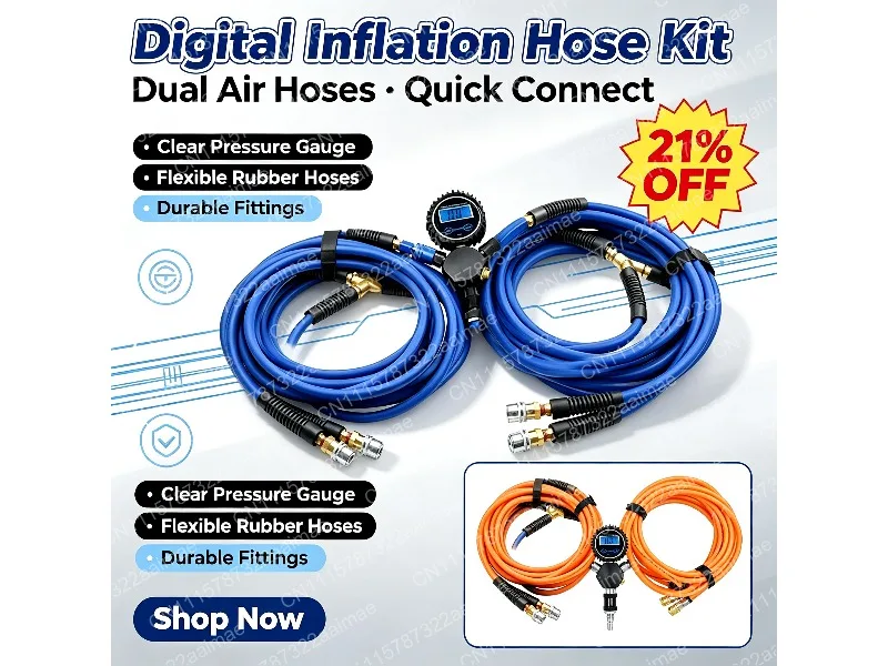 Digital Tire Pressure Gauge 150 PSI with Pneumatic Connector and Air Hose for Auto Tire Inflation