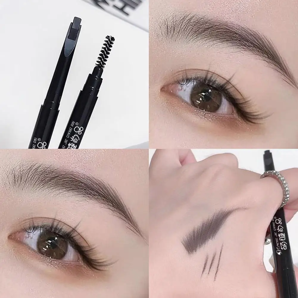 3 Farben natürliches Make-up Doppelköpfe automatischer Augenbrauenstift wasserdicht langlebig Easy Ware Augenbrauenstift mit Augenbrauenpinsel