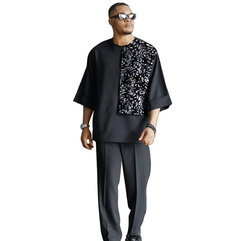 African Traditional Men Shirt Trousers Clothing Male High Quality Sportswear Nigerian Oversized T-Shirt Short Sleeved Sets