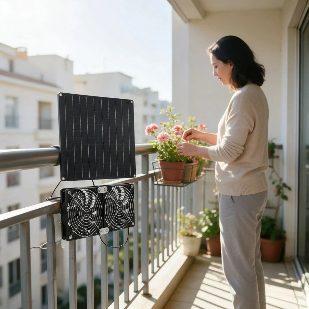 Long Lifespan Solar Dual Cooling Fan Kit 15W 20W Solar Panel IPX7 Waterproof Low Noise Solar Powered Exhaust Ventilation for Dog