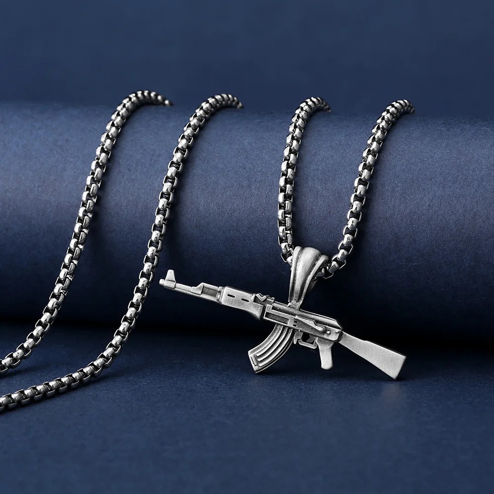 Hip Hop Punk AK-47 Assault Rifle Necklace Pendant Men Fashion Cool Rock Jewelry Accessory