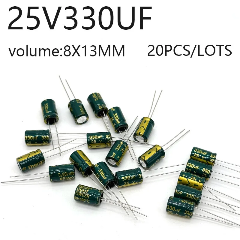 

20pcs/lots 25V330UF 8*12 high frequency low impedance aluminum electrolytic capacitor 330uf 25v