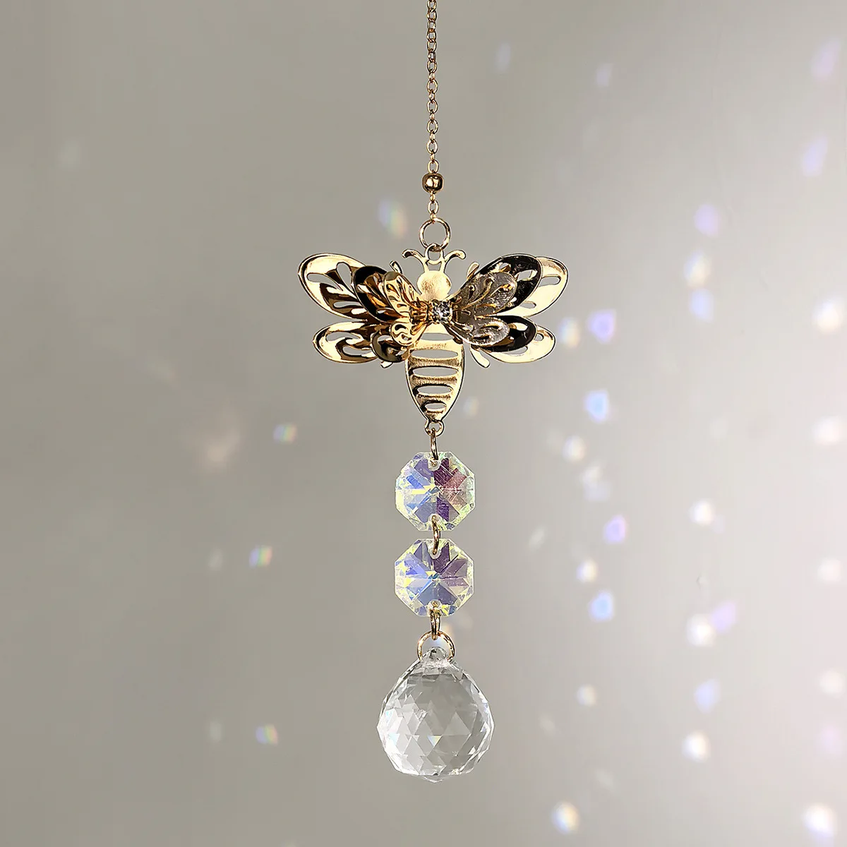 1pcs Gold Bee Crystal Sun Catchers, Stunning Home and Garden Window Hangings Beautiful Wind Chime Pendant