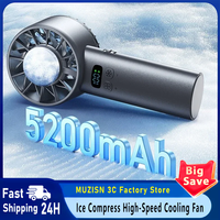 Ice compress high-speed cooling fan handheld fans USB Rechargeable portable mini fan LED Digital Display, Travel,Camping,Outdoor