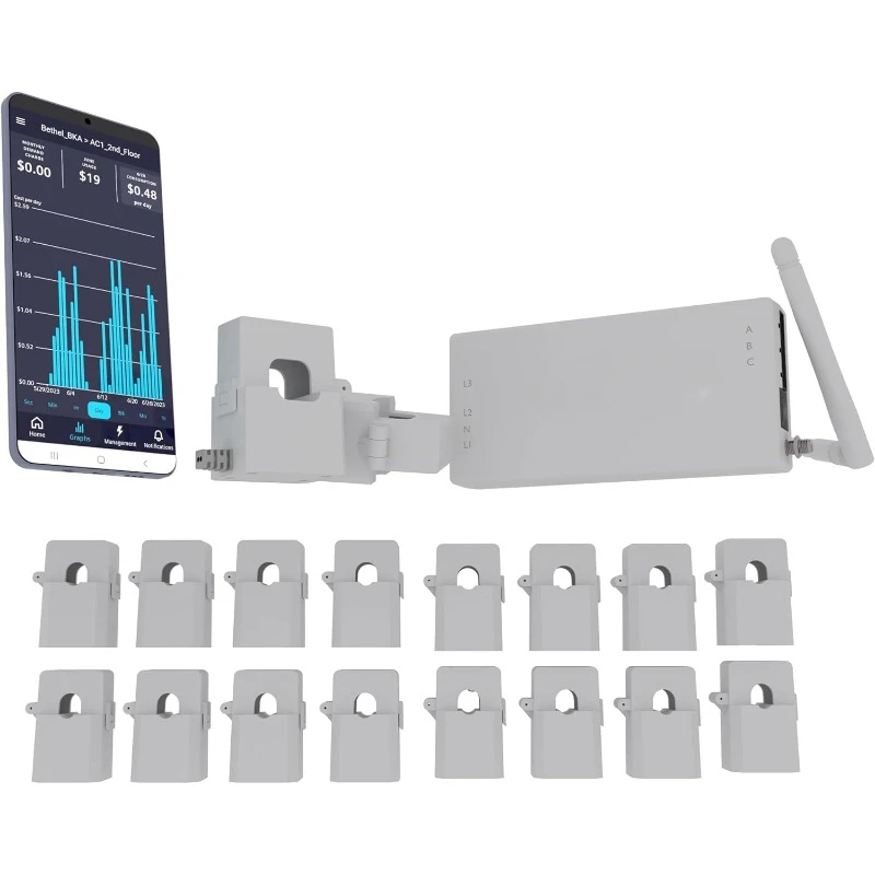 Inhab Smart Home Energy Monitor  and 2-200Amp Main Sensors for Real Time Electricity Monitoring and Metering