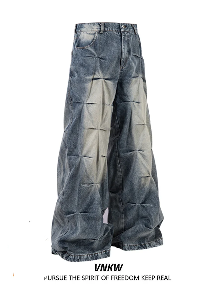 

Мужские джинсы в стиле ретро, широкие прямые брюки из денима, повседневные, молодежные, модные, из 100% хлопка, износостойкие