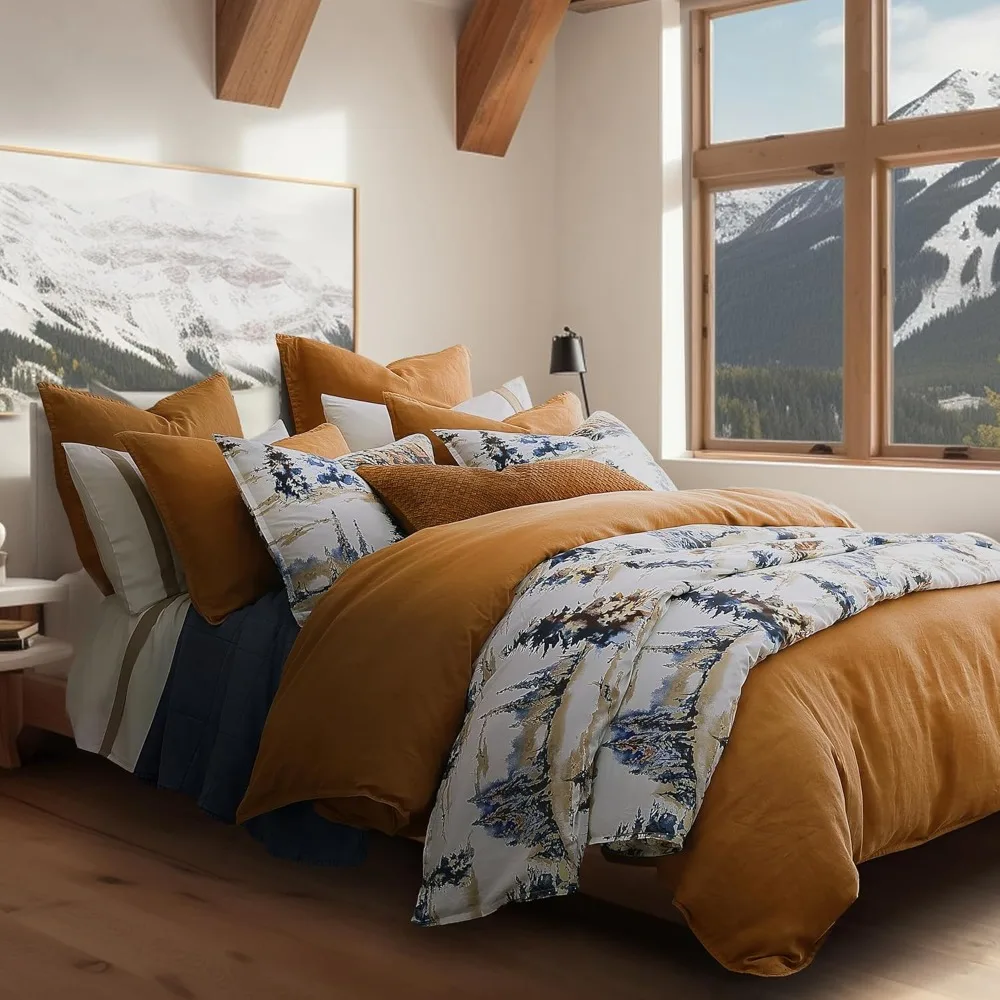 

Bedding 3 Piece Lodge Comforter Set, Cotton Pine Trees Comforter Sets, Woodland Nature Western Rustic Bed Set