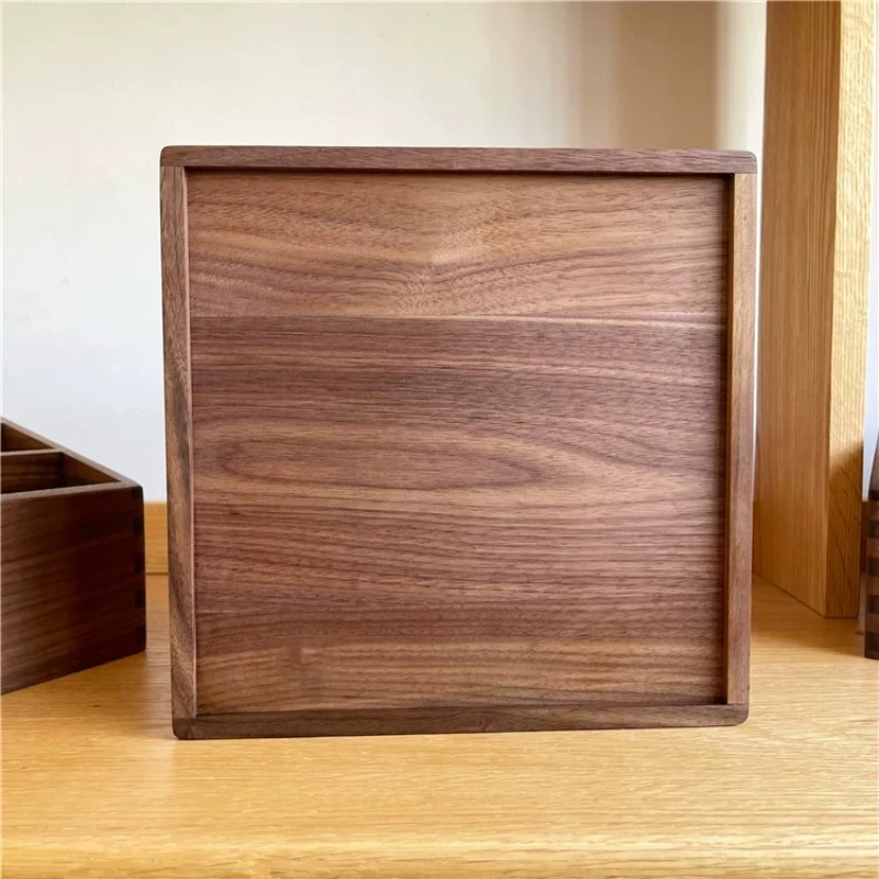 8 Compartment Organizer Box Black Walnut Card Postcard Display Case Remote Control Cell Phone Storage Tray Wooden Desk Organizer