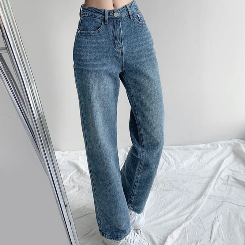 Basic Fashion Straight Leg Women's Jeans Denim Bottom Harajuku Boyfriend Long High Waist Baggy Jeans Fall Pants