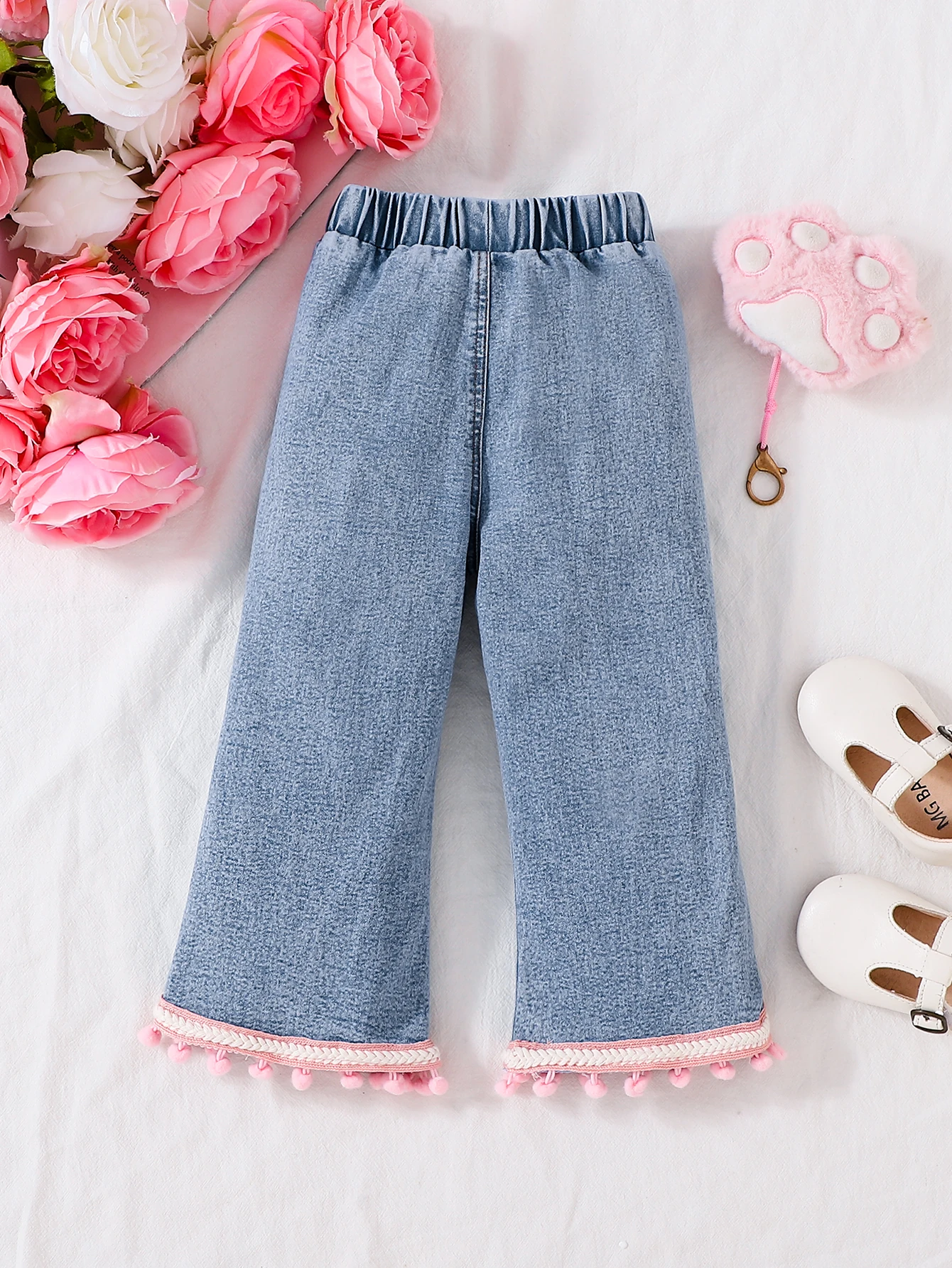 Girls Sweet Fringe Tassel Wide Leg Denim Jeans Soft New Style Baby Girl Long Pants Children's Fashion Casual Kids' Clothing