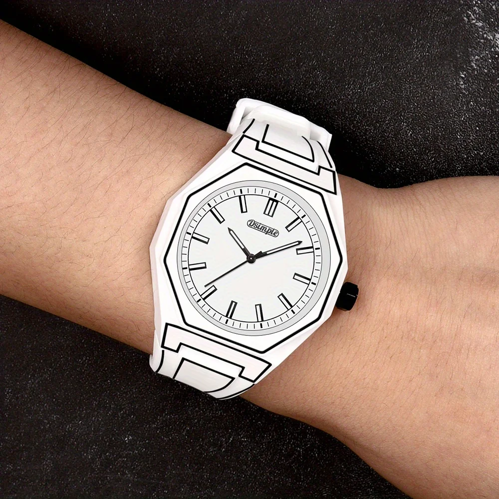 Orologio semplice da uomo alla moda con funzione data, orologio da polso al quarzo stile preppy - cinturino in silicone, (confezione regalo non inclusa)