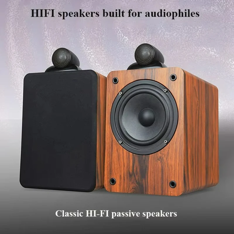 5.25 Inch HIFI Passive Bookshelf Speakers 2 Way Crossover 120W Power 1 Inch Nautilus Tweeter Audiophile Wooden Speakers