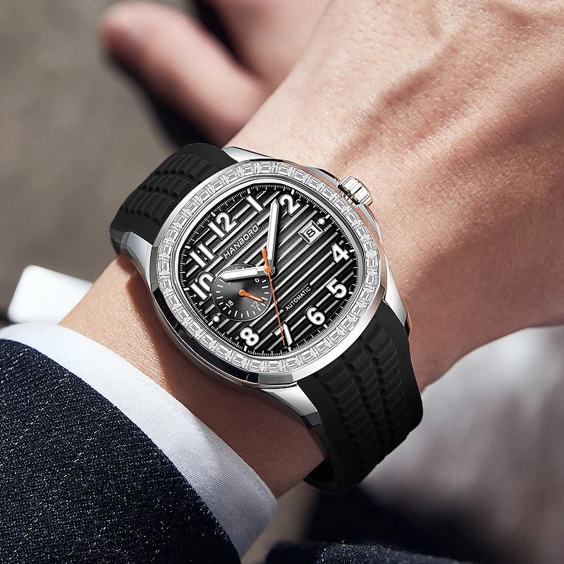 HANBORO Men Automatic Watch 40mm Square Mechanical Wristwatch 50m Waterproof Luminous Sapphire Crystal Bezel Mioyta 8217