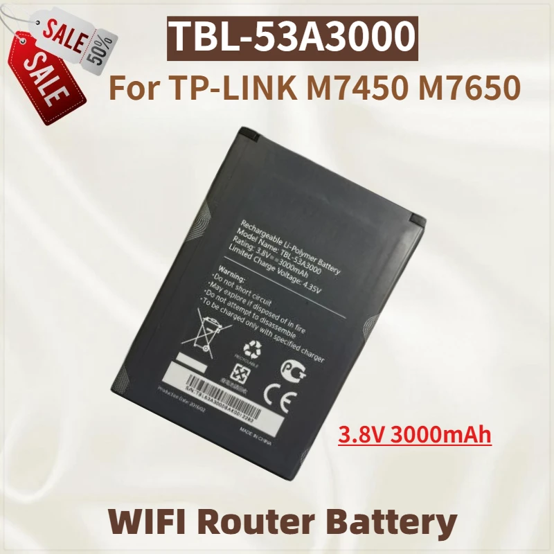 

High Quality TBL-53A3000 Battery 3.8V 3000mAh For TP-LINK M7450 M7650 WIFI Router Brand New Replacement Battery