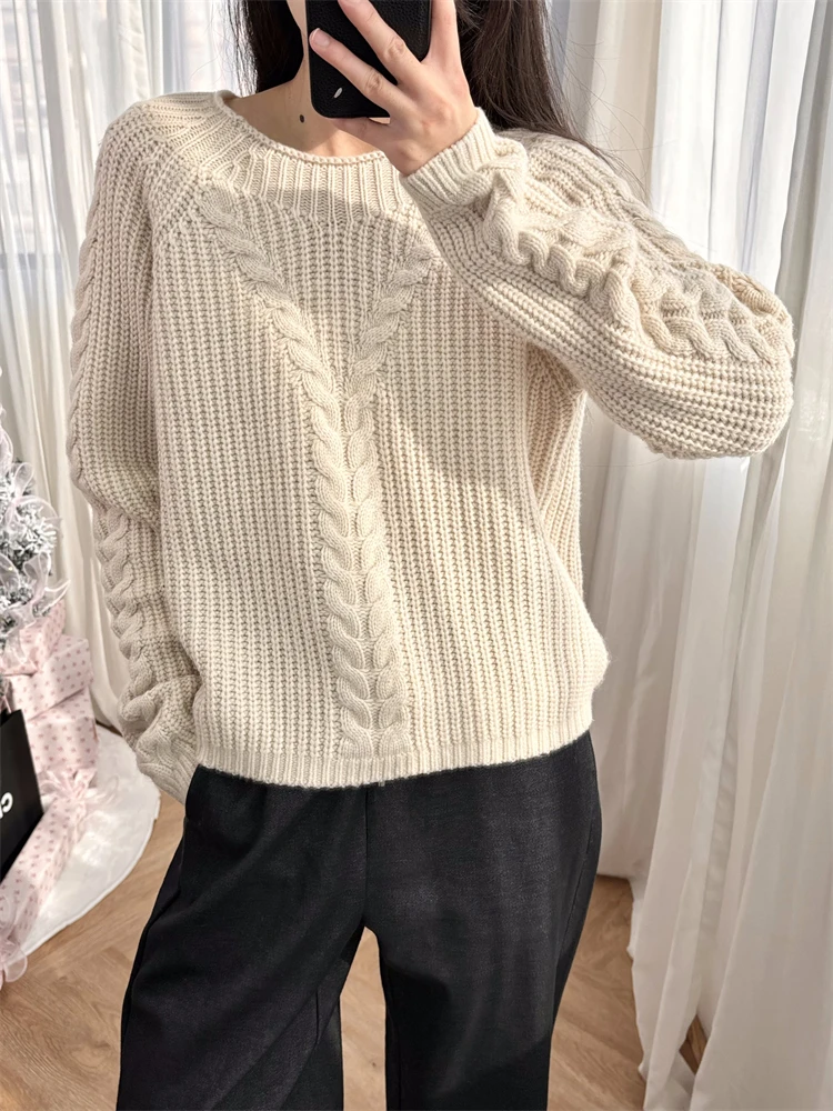 Wool blend sweater autumn and winter new style wheat ear twisted flower pullover knitted sweater retro loose feeling ba French