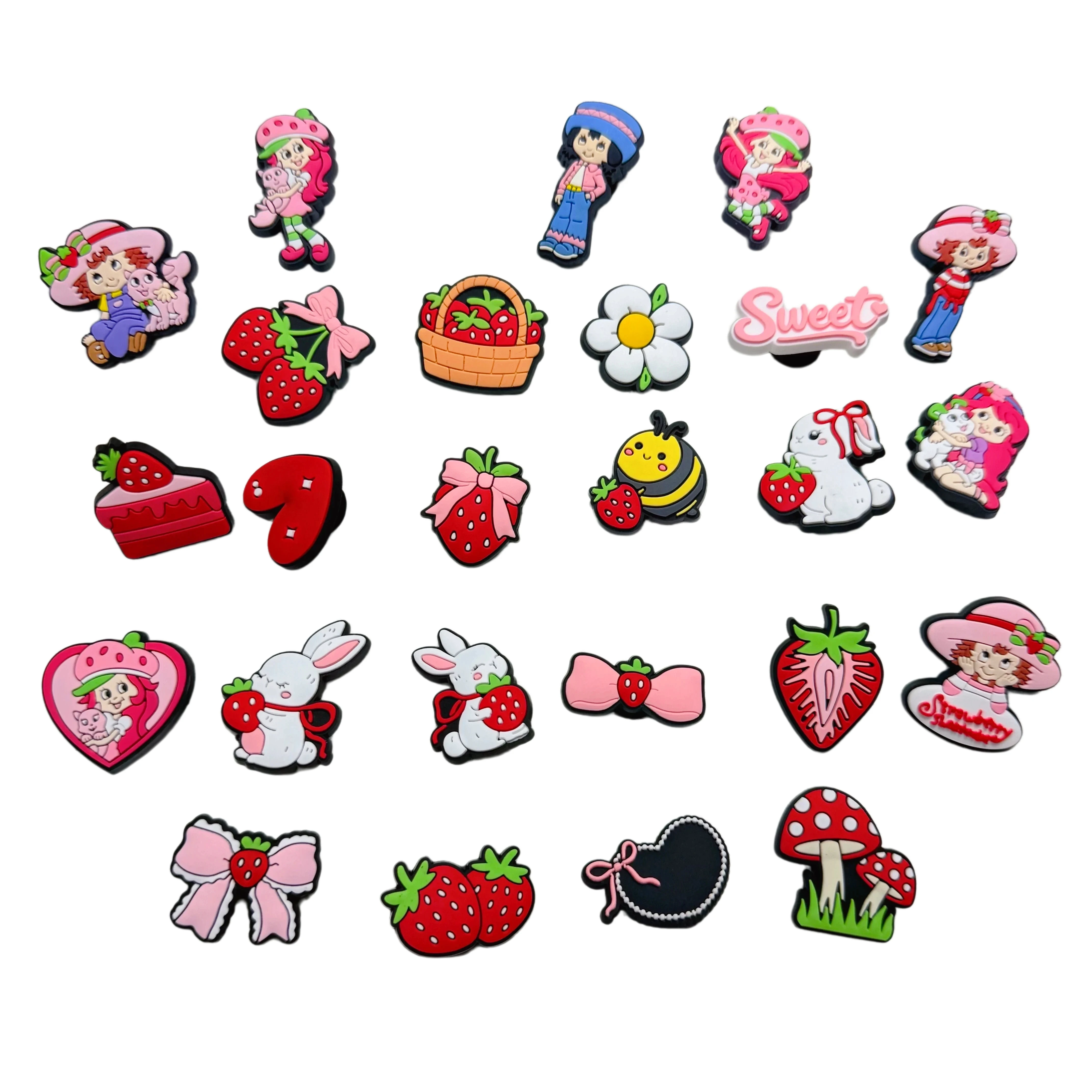 25-100pcs Strawberry Rabbit Shoe Charms PVC DIY Shoes Decoration Garden Sandal Accessories Buckle for Woman Party Gifts