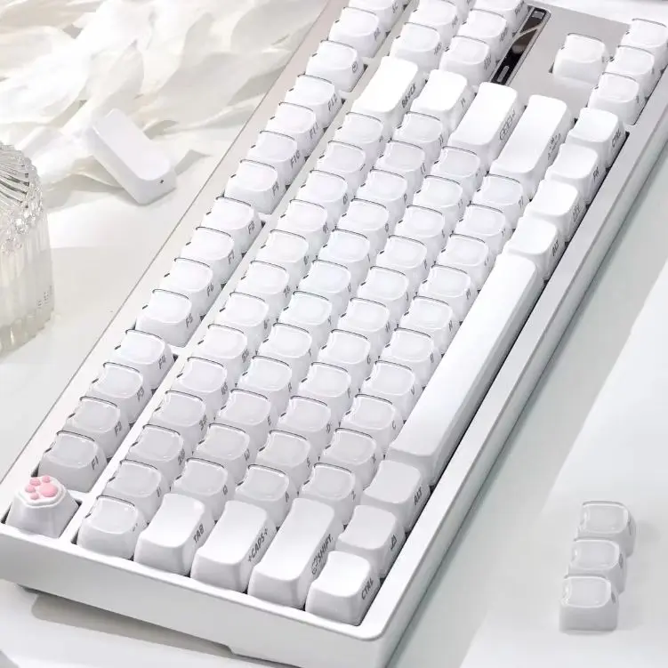 MAIMOOO Jello Cat Keycaps White And Pink With Side-Printed Legends Crystal For Aula And Ajazz Alice Layout Keyboard MAO Key Caps