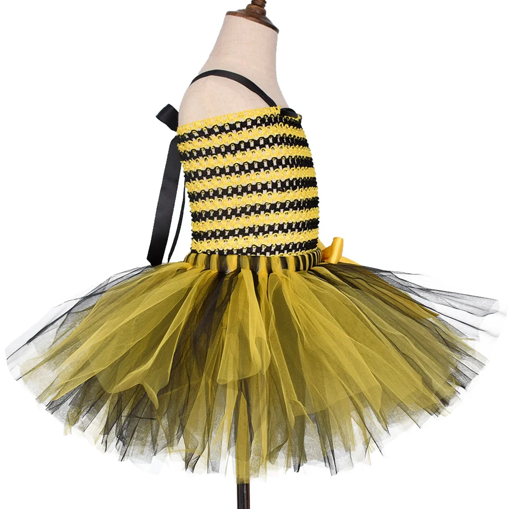 蜂コスプレドレス ガーゼスカート 女の子 美しいパーティーコスチューム パフォーマンスドレス ウィングヘア 適切な2歳 ダンス 誕生日