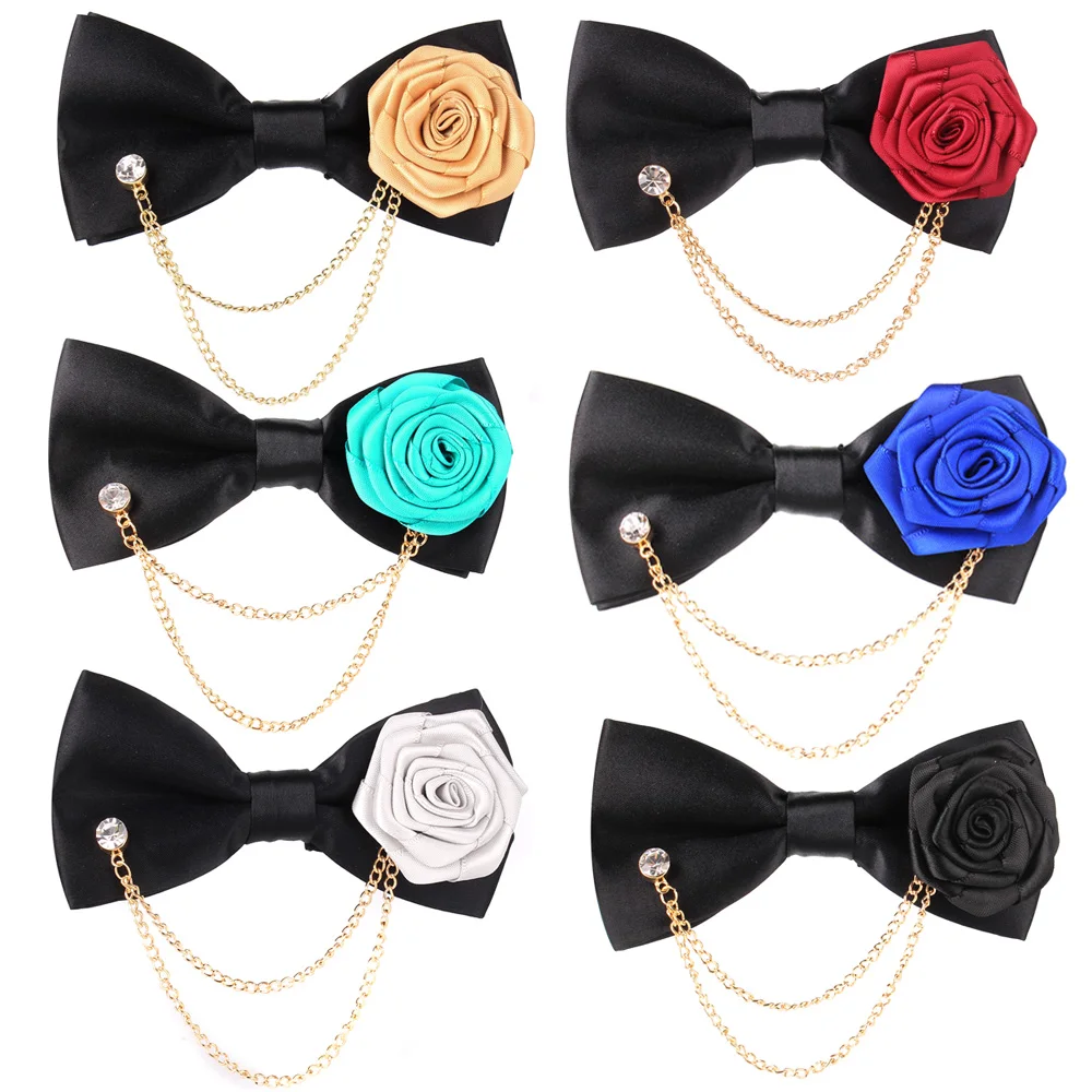 

New Black Bow tie With Metal Decoration Wedding Bow Tie For Men Women Adult Suit Bow Ties Cravats Groomsmen Bowties With Floral