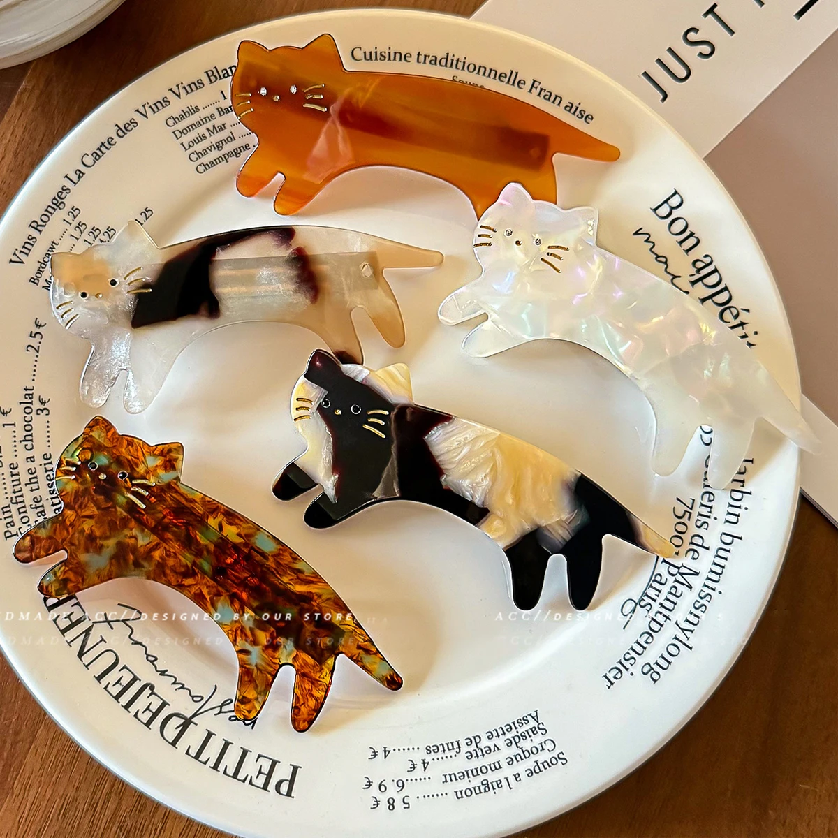 Épingle à cheveux en acétate de chat mignon, version coréenne, clip latéral à frange, tempérament dame, clip à ressort demi-attaché à l'arrière de la tête, 1 pièce