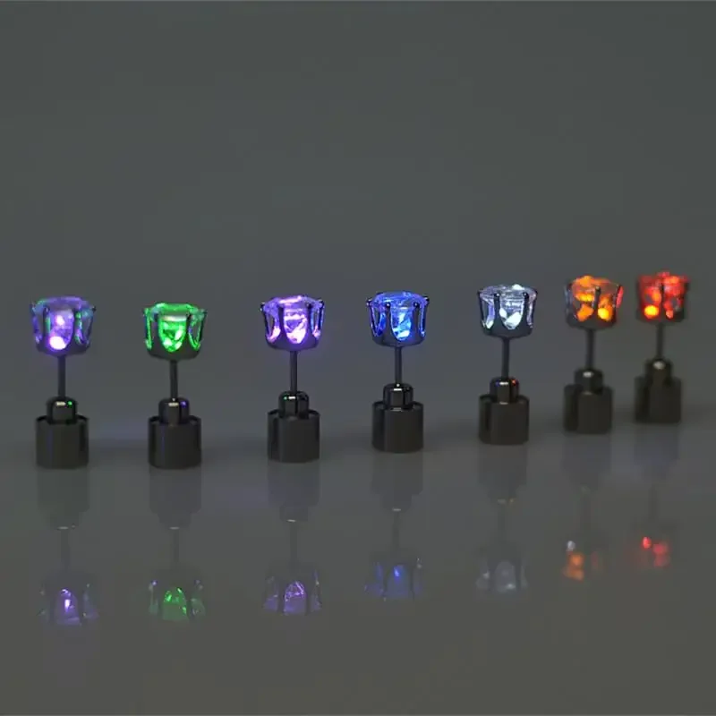 Unique LED Luminous Stud Square Zircon Glowing Colorful Earrings Women Bar Rave Wedding Party Fashion Jewelry Christma Gift