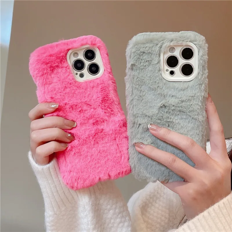 Lovebay Fashion Cases for iPhone 11 13 12 14 Pro Max Furry Fluffy Warm Cover for iPhone 15 Pro Max Gift Mobile Phone Back Covers