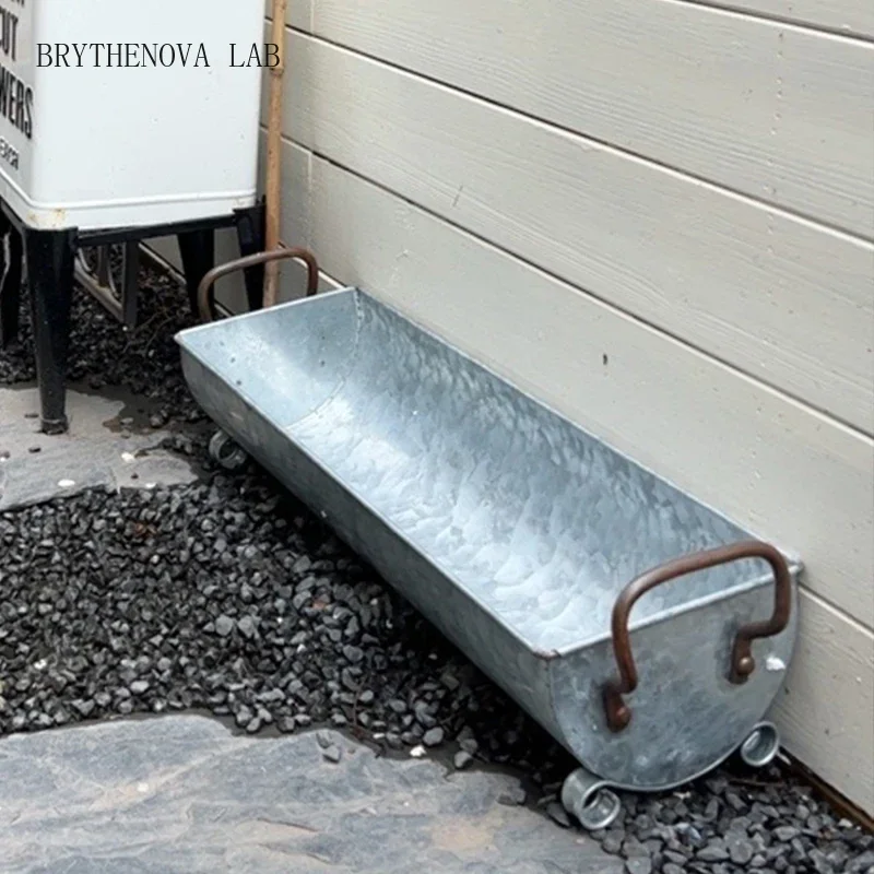 Rectangle Ellipse Iron Art Handle Flower Pots Courtyard Garden Planting Storage Tools Box Retro Style Originality Planters