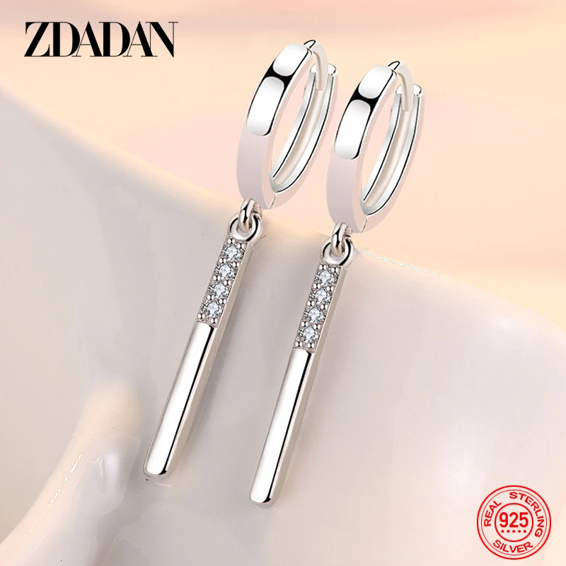 ZDADAN 925 Sterling Silver Long Drop Earrings For Women Fashion Wedding Party Jewelry Gift