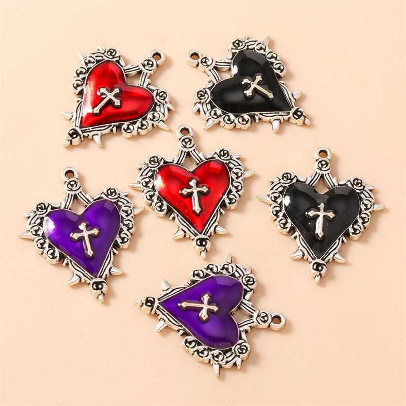 20 Stück 30 x 34 mm niedliche Emaille-Metall-Anhänger in Herzform für die Herstellung von Halsketten, Ohrringen, Armbändern, DIY-Handwerk, Schmuckzubehör – Detail 4