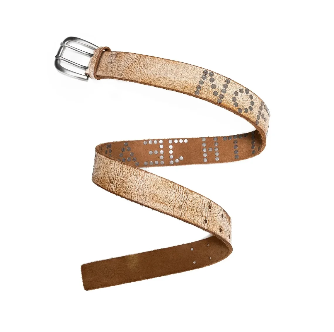 No Faith Double Needle Crack Rivet Old Leather Belt