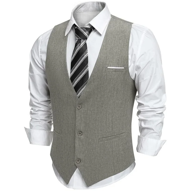 Chaleco de traje con cuello en V y bolsillos para hombre |   Chaleco formal/casual para boda/negocios/esmoquin (estilo aseo) Ropa de oficina