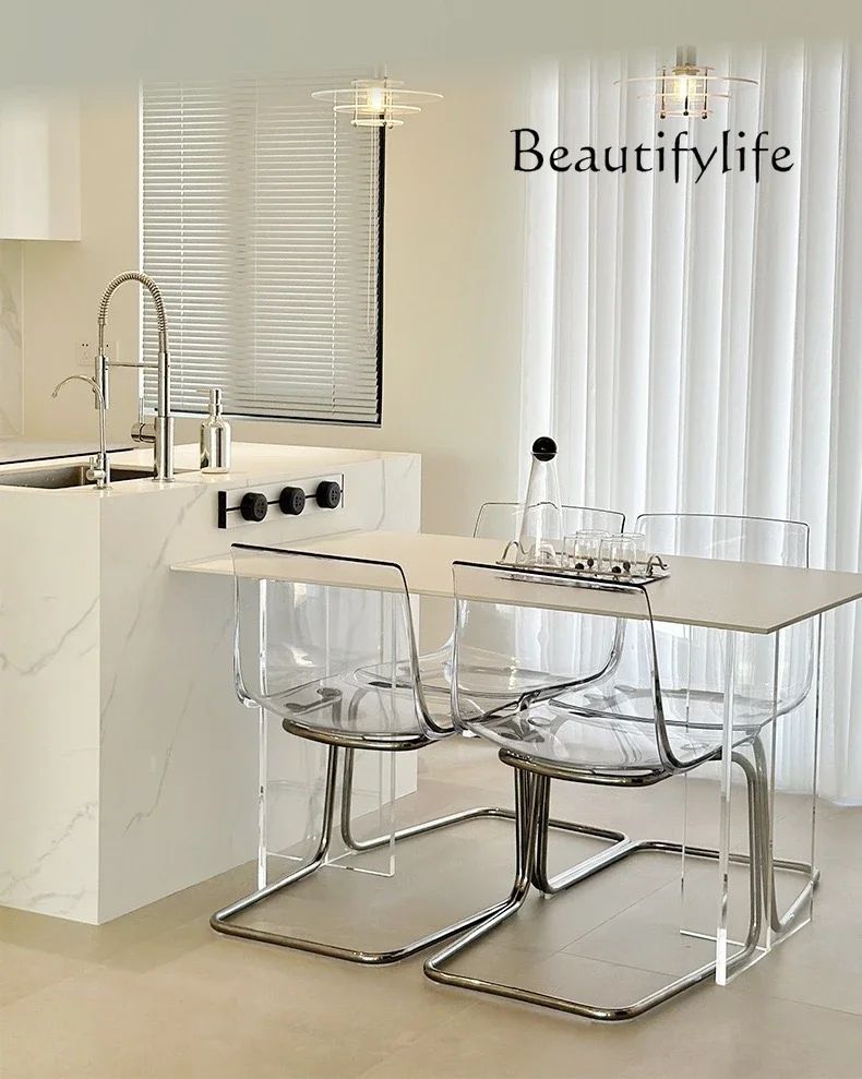 Acrylic suspended dining table rock slab light luxury modern pure white small apartment household minimalist cream  rectangular
