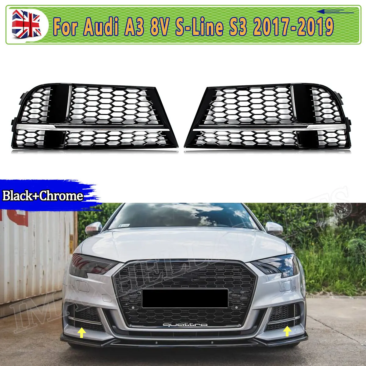

Front Fog Light Grill Replace For AUDI A3 8V S-LINE 2017 2018 2019 Fog Lamp Cover Bezel Grille Chrome Black Refit Accessories