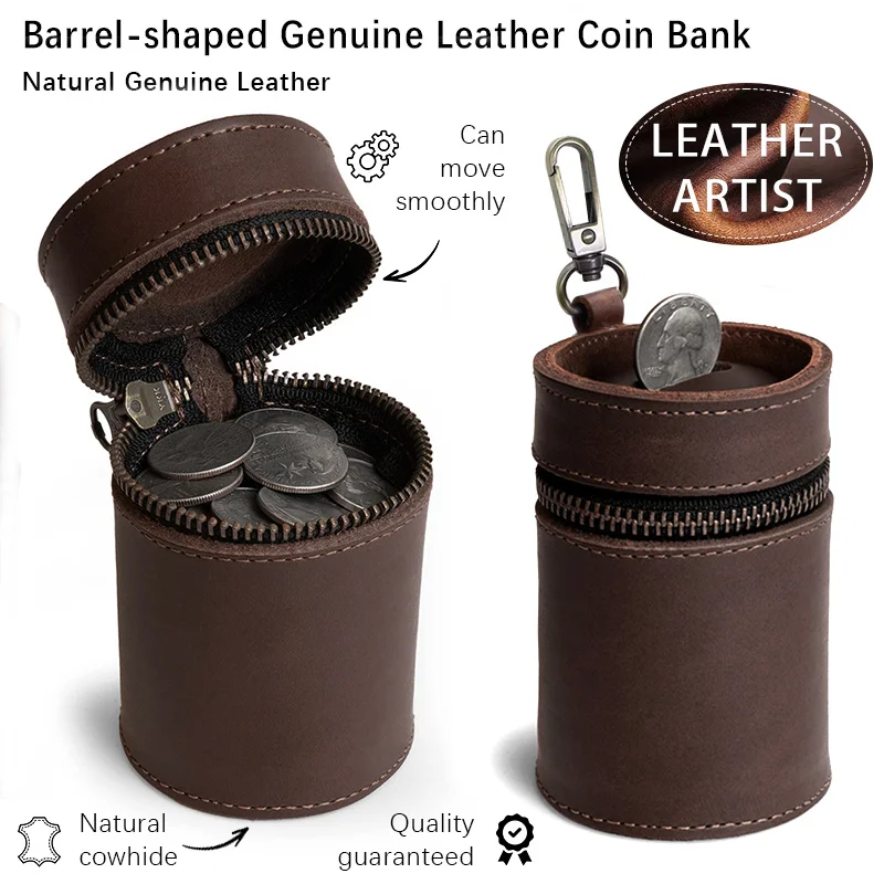 Genuine Leather Coin Pouch Piggy Bank Cash Holder Organizer Purse for Men & Women Money Saving Box Men's Change Purses & Pouches